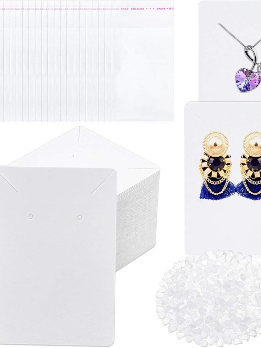 White Earring Packaging Kit - 400 Pcs with Display Cards, Self-Sealing Bags, Ear